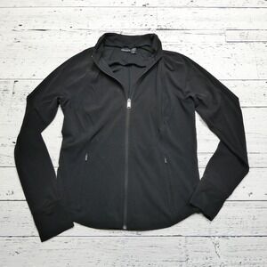 Athleta Jacket Womens Large Black Full Zip Stretch Thumbholes Yoga Activewear